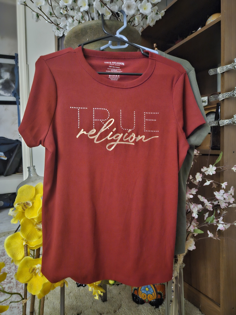 Women's Dark Red Rhinestone  True Religion Top Size XL NWOT